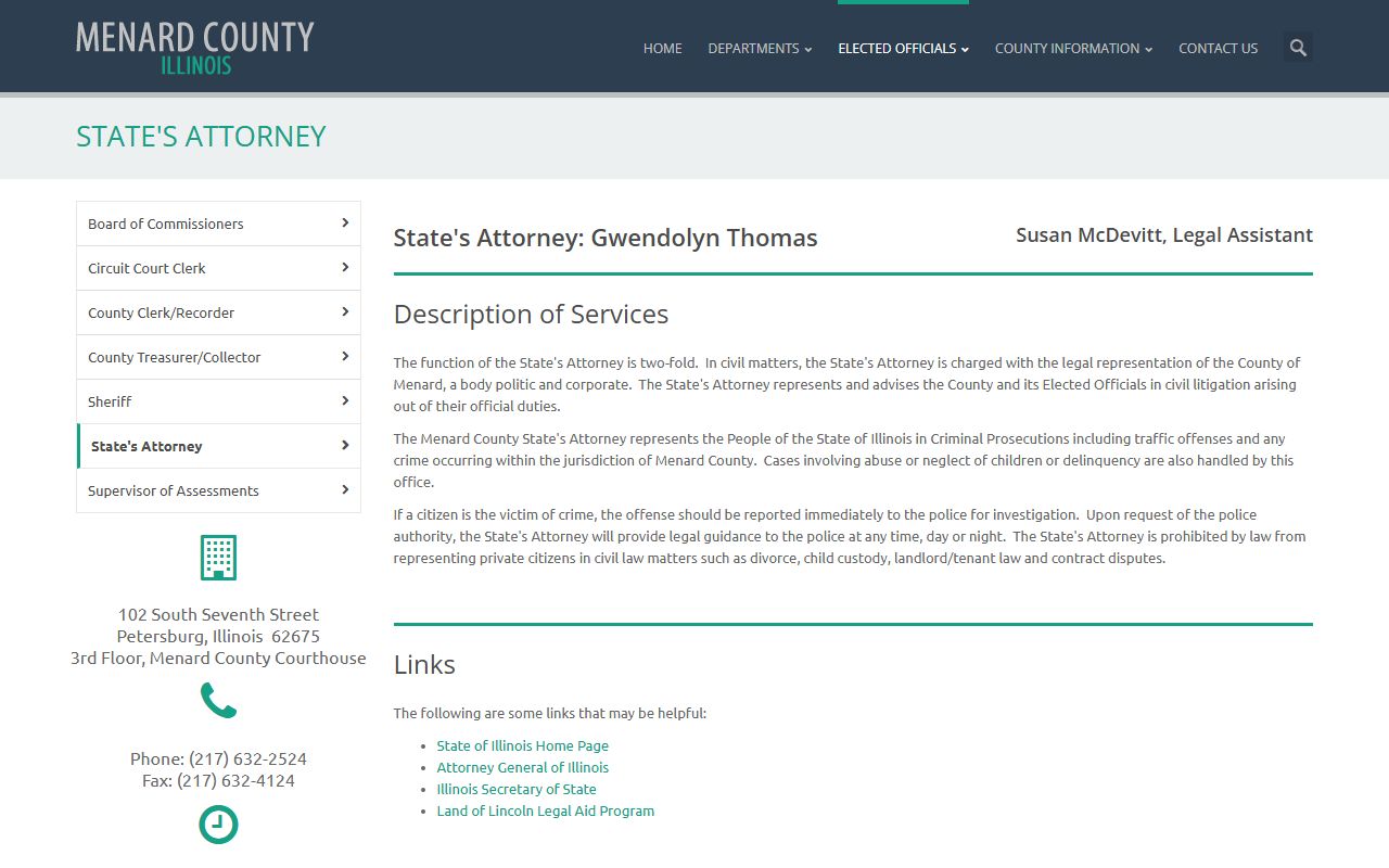 Menard County State's Attorney page, the charging authority for court records after a jail arrest