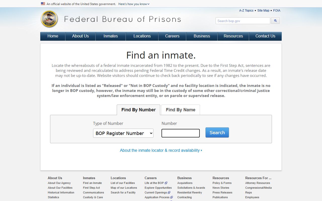 Federal Bureau of Prisons inmate locator for Menard County federal cases