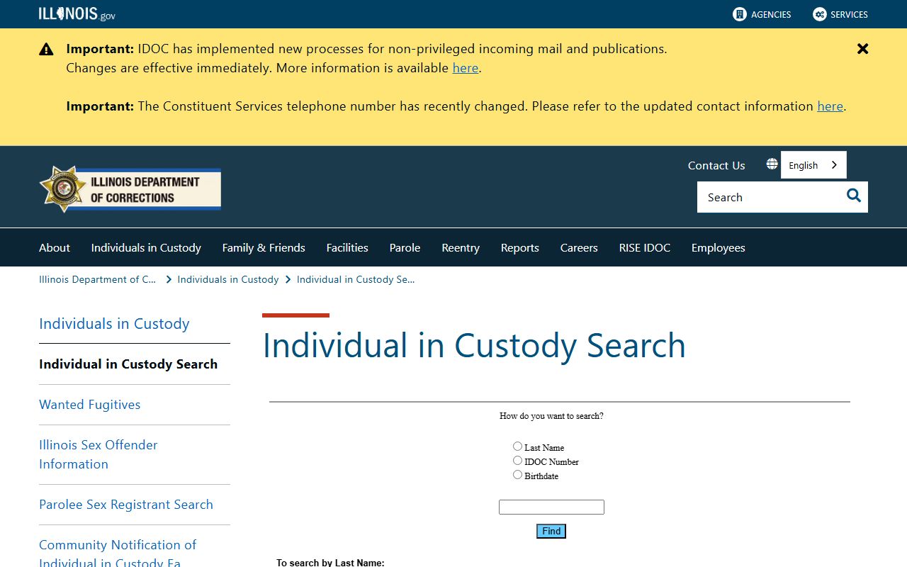 Illinois IDOC statewide inmate locator used after a Menard County prison sentence