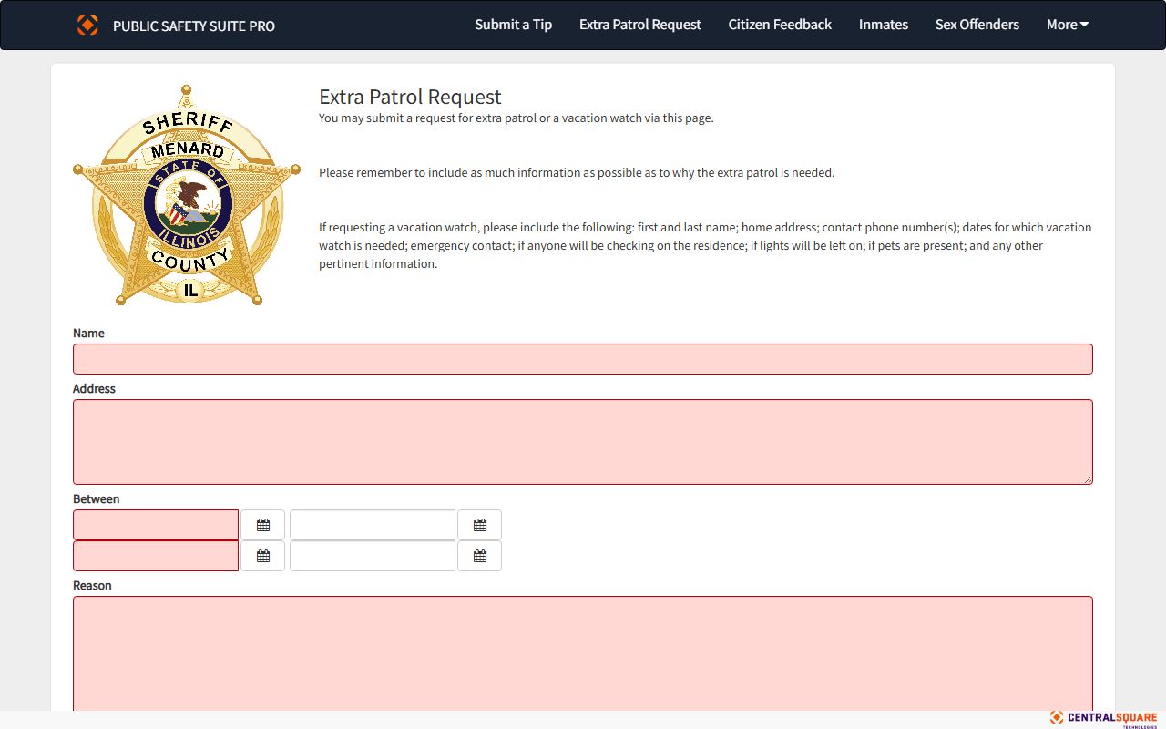 Menard County sheriff portal non-roster feature beside the jail inmate records roster