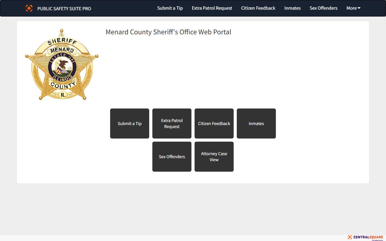 Menard County Sheriff Zuercher public safety portal home for the inmate population roster